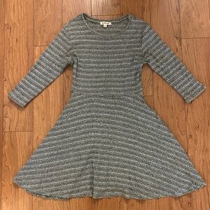 NWOT Rolla Coster Green White Striped Fit & Flare Casual Skater Dress 3/4 Sleeve